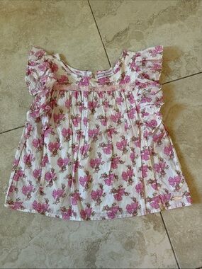 American Girl Love Shack Fancy Girls' Pink Floral Flutter Sleeve Top size 12